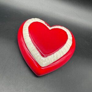 Vintage Heart Trinket Box Red White Ceramic Valentines Day Decor Vanity Candy